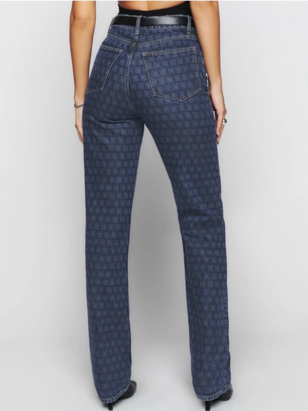 Reformation Cynthia High Rise Straight Long Jeans Disco Print